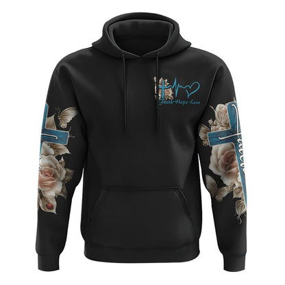 Rose Light Faith Cross All Over Print 3D Hoodie, Christian Hoodie, Christian Sweatshirt, Bible Verse Shirt