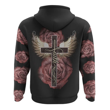 Rose Wings Cross Light All Over Print 3D Hoodie, Christian Hoodie, Christian Sweatshirt, Bible Verse Shirt
