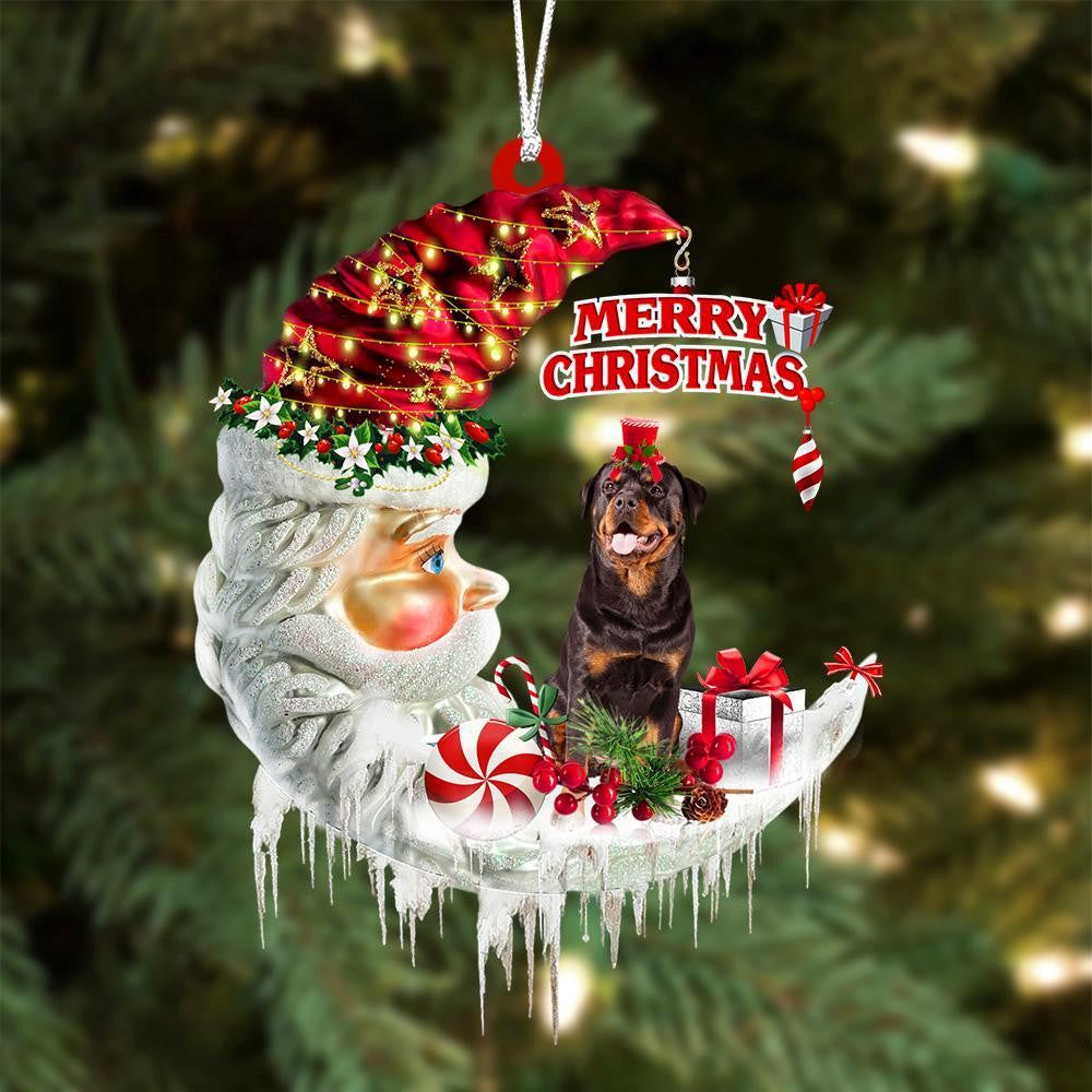 Rottweiler On The Moon Merry Christmas Hanging Ornament, Christmas Gift, Christmas Tree Decorations, Christmas Ornament 2023