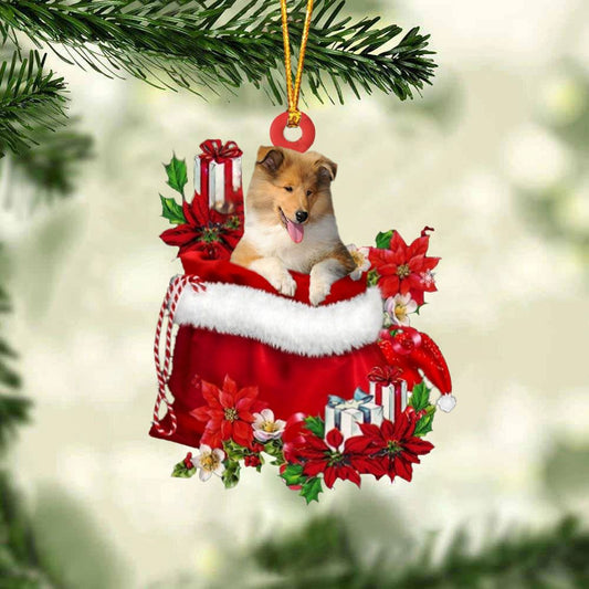 Rough Collie In Gift Bag Christmas Ornament, Christmas Gift, Christmas Tree Decorations, Christmas Ornament 2023