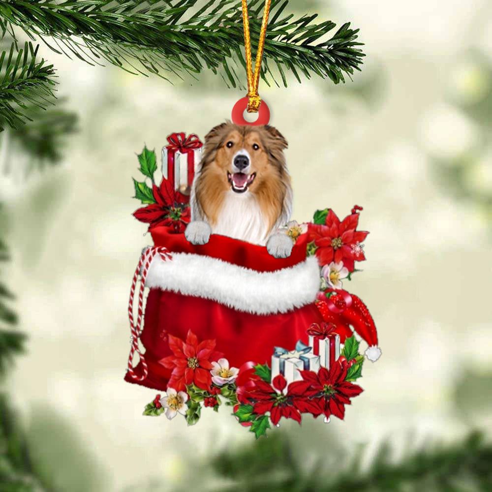 Rough Collie In Gift Bag Christmas Ornaments, Christmas Gift, Christmas Tree Decorations, Christmas Ornament 2023