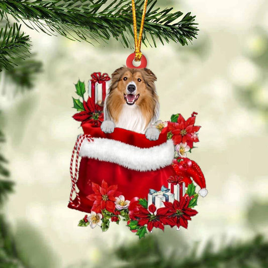 Rough Collie In Gift Bag Christmas Ornaments, Christmas Gift, Christmas Tree Decorations, Christmas Ornament 2023