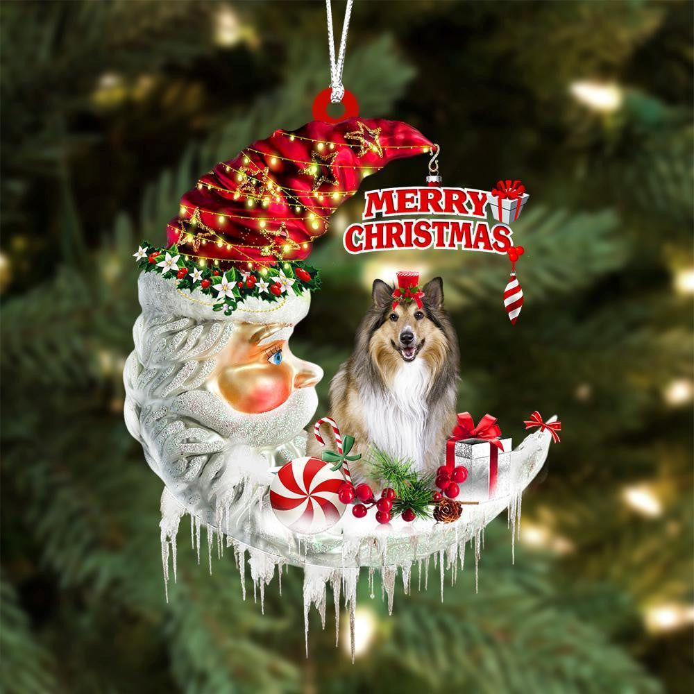 Rough Collie On The Moon Merry Christmas Hanging Ornament, Christmas Gift, Christmas Tree Decorations, Christmas Ornament 2023