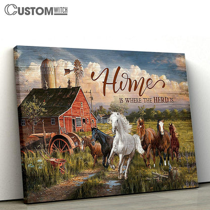 Running Horse Home Is Where The Herd Is Wall Art Canvas - Christian Wall Decor - Gifts For Horse Lovers