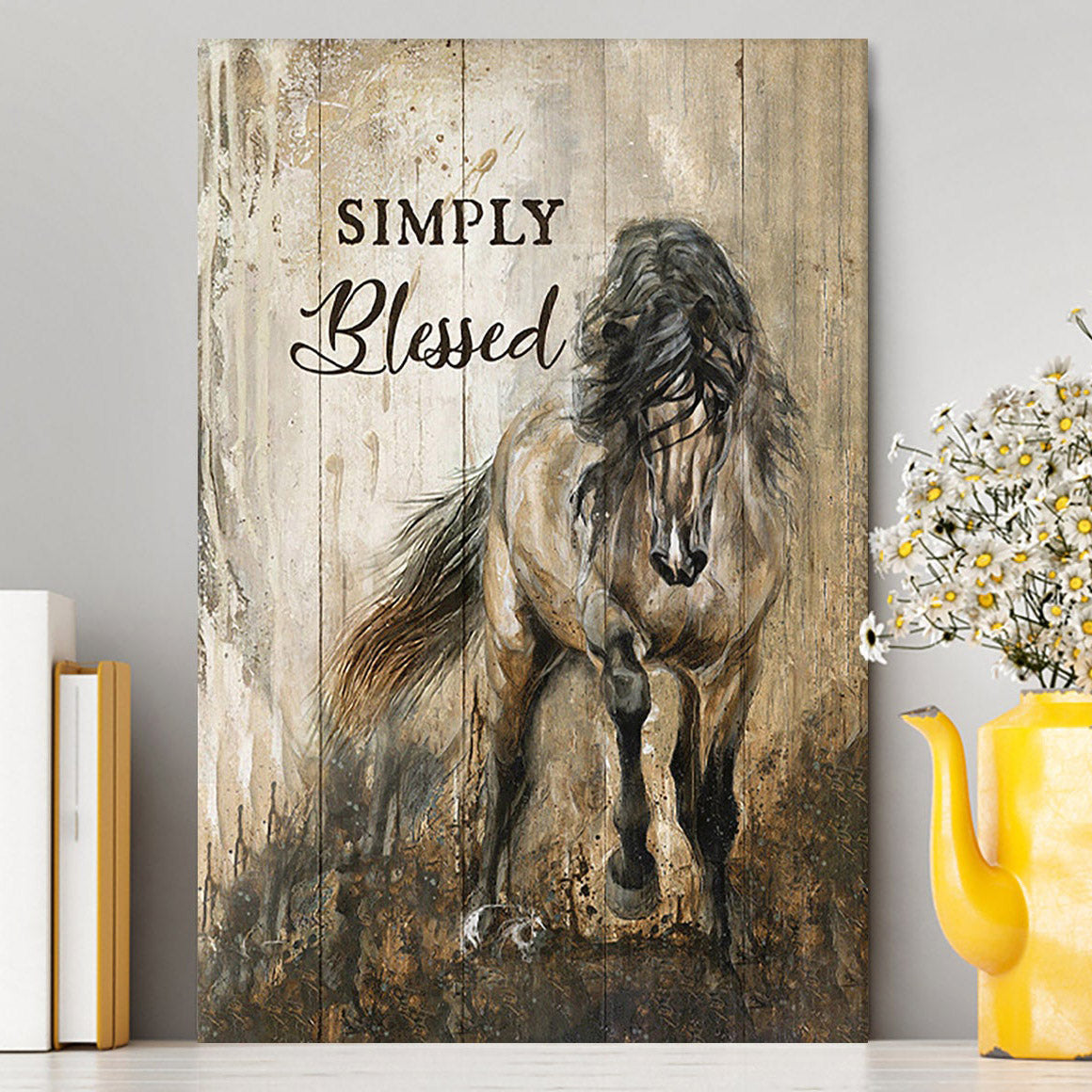 Running Horse Simply Blessed Canvas Print - Inspirational Canvas Art - Christian Wall Art Home Decor