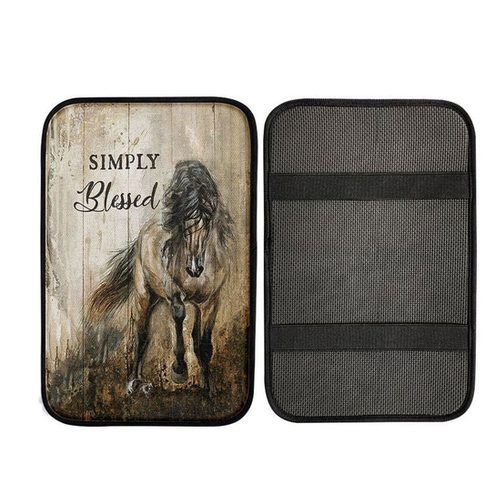 Running Horse Simply Blessed Car Center Console Cover, Christian Gift Car Armrest Pad