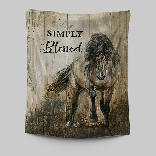 Running Horse Simply Blessed Tapestry Print - Inspirational Tapestry Art - Christian Wall Art Home Decor