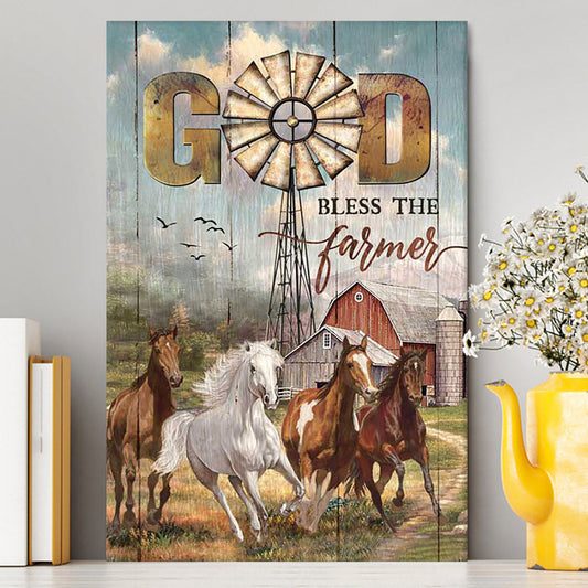 Running Horses God Bless The Farmer Canvas Print - Inspirational Canvas Art - Christian Wall Art Home Decor