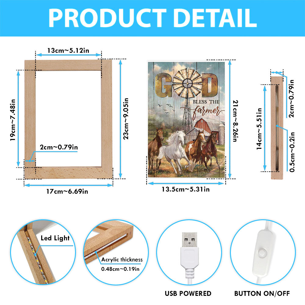 Running Horses God Bless The Farmer Frame Lamp Print - Inspirational Frame Lamp Art - Christian Art Home Decor