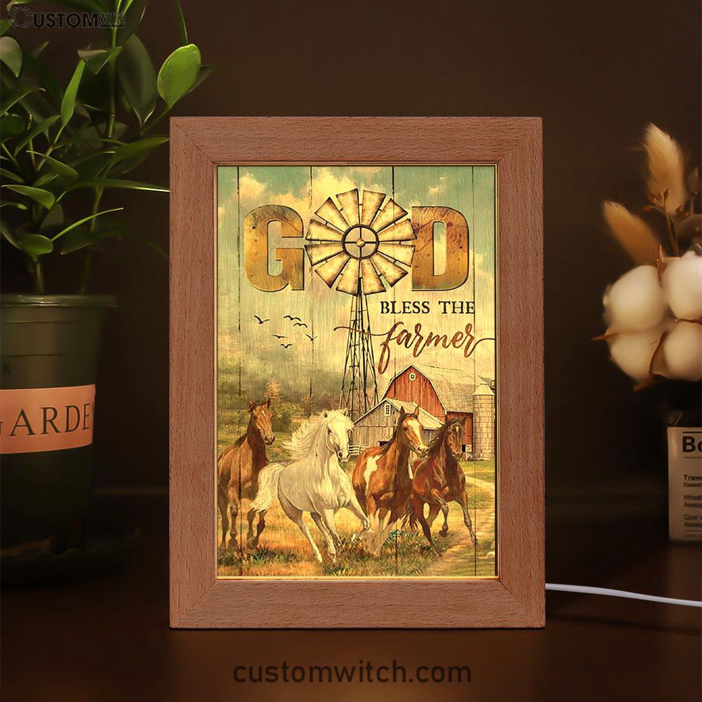 Running Horses God Bless The Farmer Frame Lamp Print - Inspirational Frame Lamp Art - Christian Art Home Decor