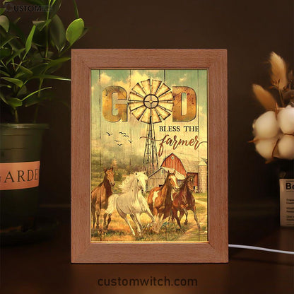 Running Horses God Bless The Farmer Frame Lamp Print - Inspirational Frame Lamp Art - Christian Art Home Decor