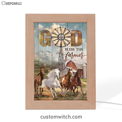 Running Horses God Bless The Farmer Frame Lamp Print - Inspirational Frame Lamp Art - Christian Art Home Decor