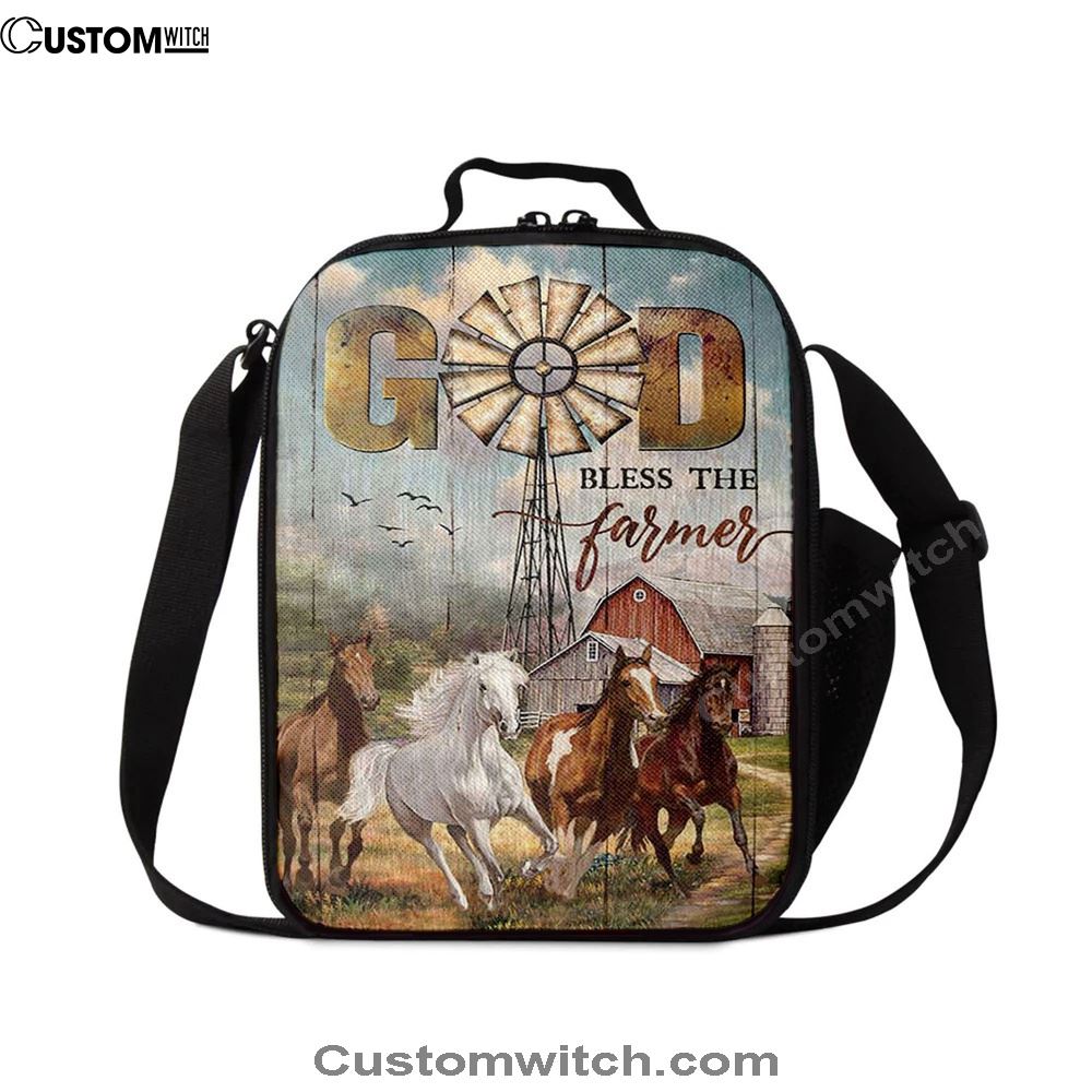 Running Horses God Bless The Farmer Lunch Bag, Bible Verse Lunch Bag For Men And Women