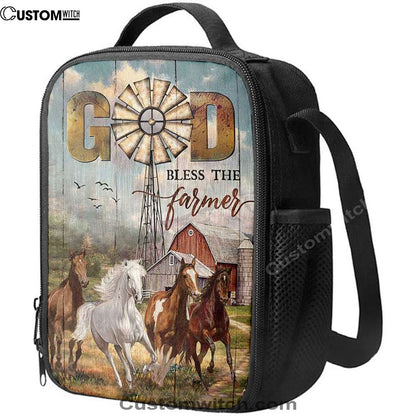 Running Horses God Bless The Farmer Lunch Bag, Bible Verse Lunch Bag For Men And Women