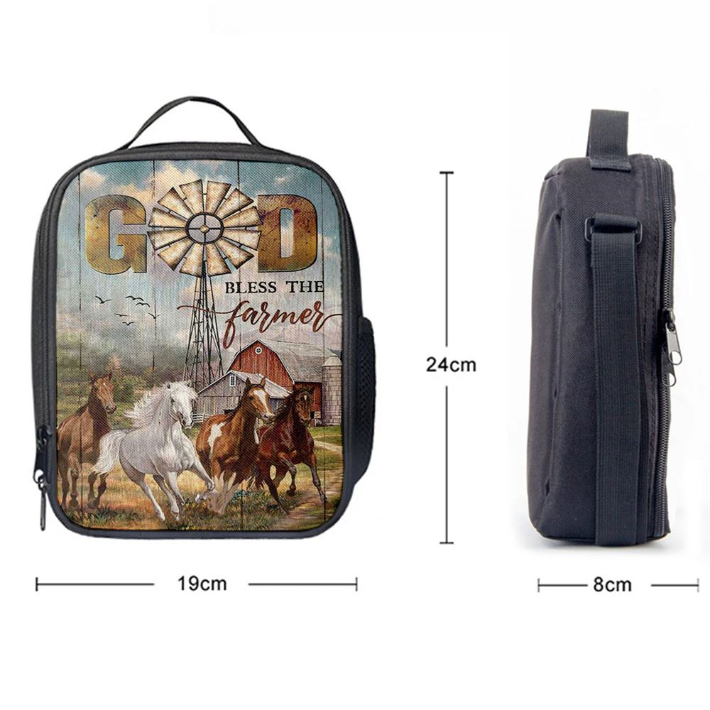 Running Horses God Bless The Farmer Lunch Bag, Bible Verse Lunch Bag For Men And Women
