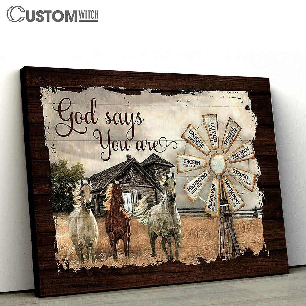 Running Horses God Says You Are Wall Art Canvas - Christian Wall Decor - Gifts For Horse Lovers