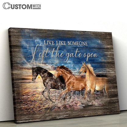 Running Horses Ocean Live Like Someone Wall Art Canvas - Christian Wall Decor - Gifts For Horse Lovers
