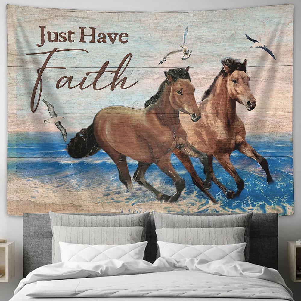 Running horses Just have faith Tapestry Wall Art - Bible Verse Tapestry - Religious Tapestry Wall Hanging