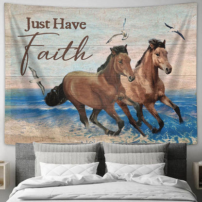 Running horses Just have faith Tapestry Wall Art - Bible Verse Tapestry - Religious Tapestry Wall Hanging