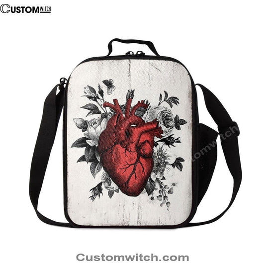 Rustic Floral Heart Lunch Bag, Gift For Nurse, Doctor, Rn, Physician Assistant, Women, Bible Verse Lunch Bag For Men And Women
