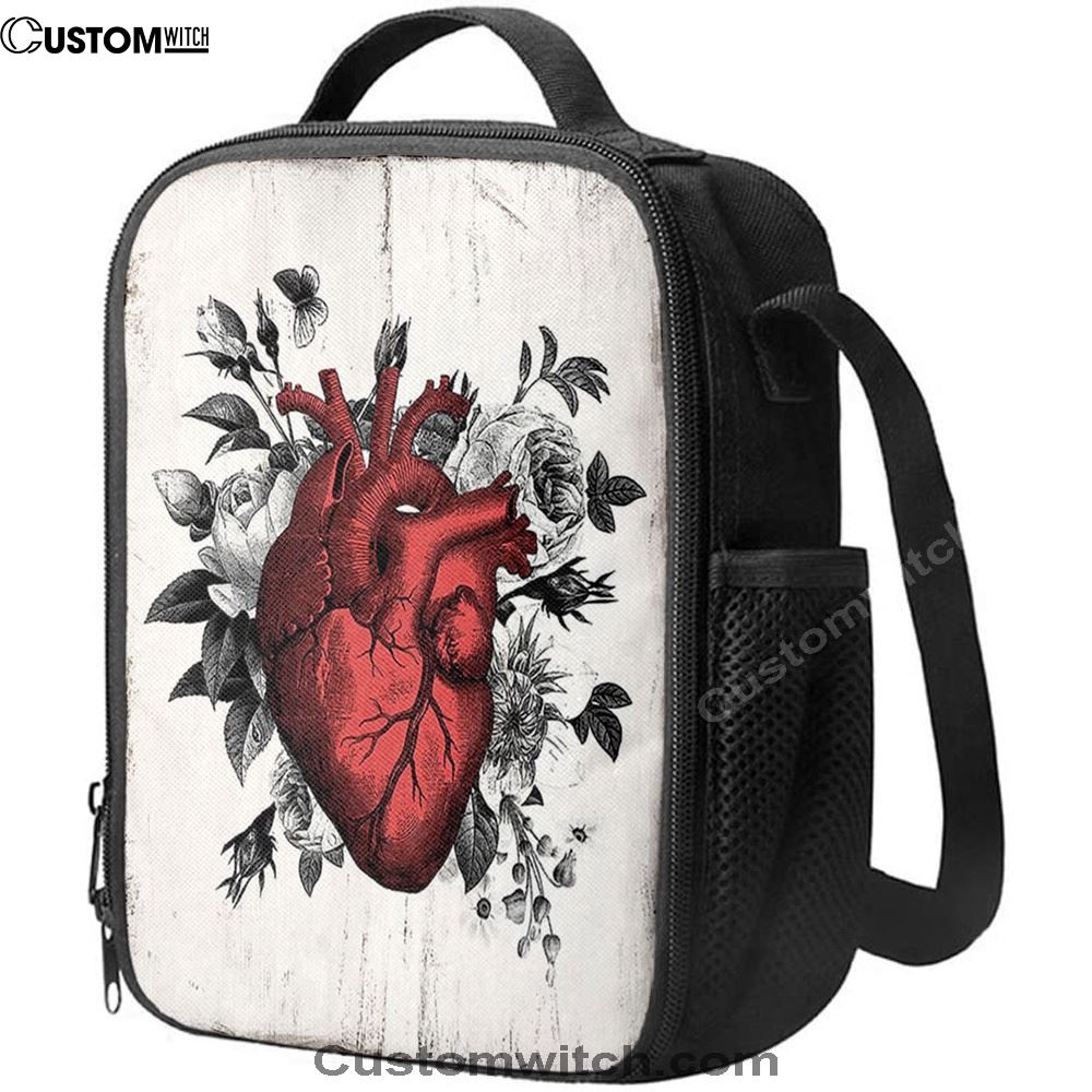 Rustic Floral Heart Lunch Bag, Gift For Nurse, Doctor, Rn, Physician Assistant, Women, Bible Verse Lunch Bag For Men And Women