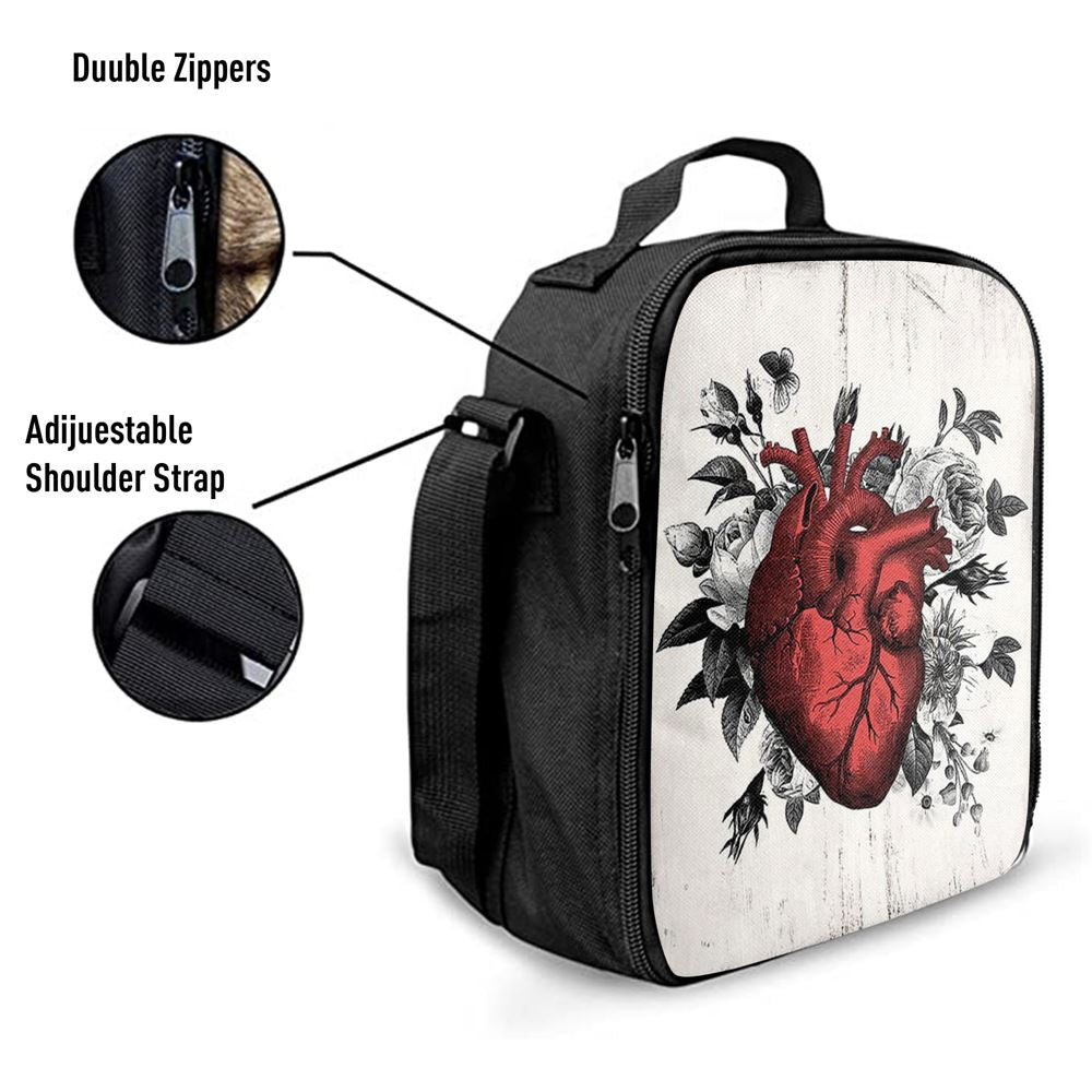 Rustic Floral Heart Lunch Bag, Gift For Nurse, Doctor, Rn, Physician Assistant, Women, Bible Verse Lunch Bag For Men And Women