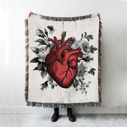 Rustic Floral Heart Throw Blanket - Decoration For Living Room, Bedroom, Medical Office - Gift For Nurse, Doctor, Rn, Physician Assistant, Women