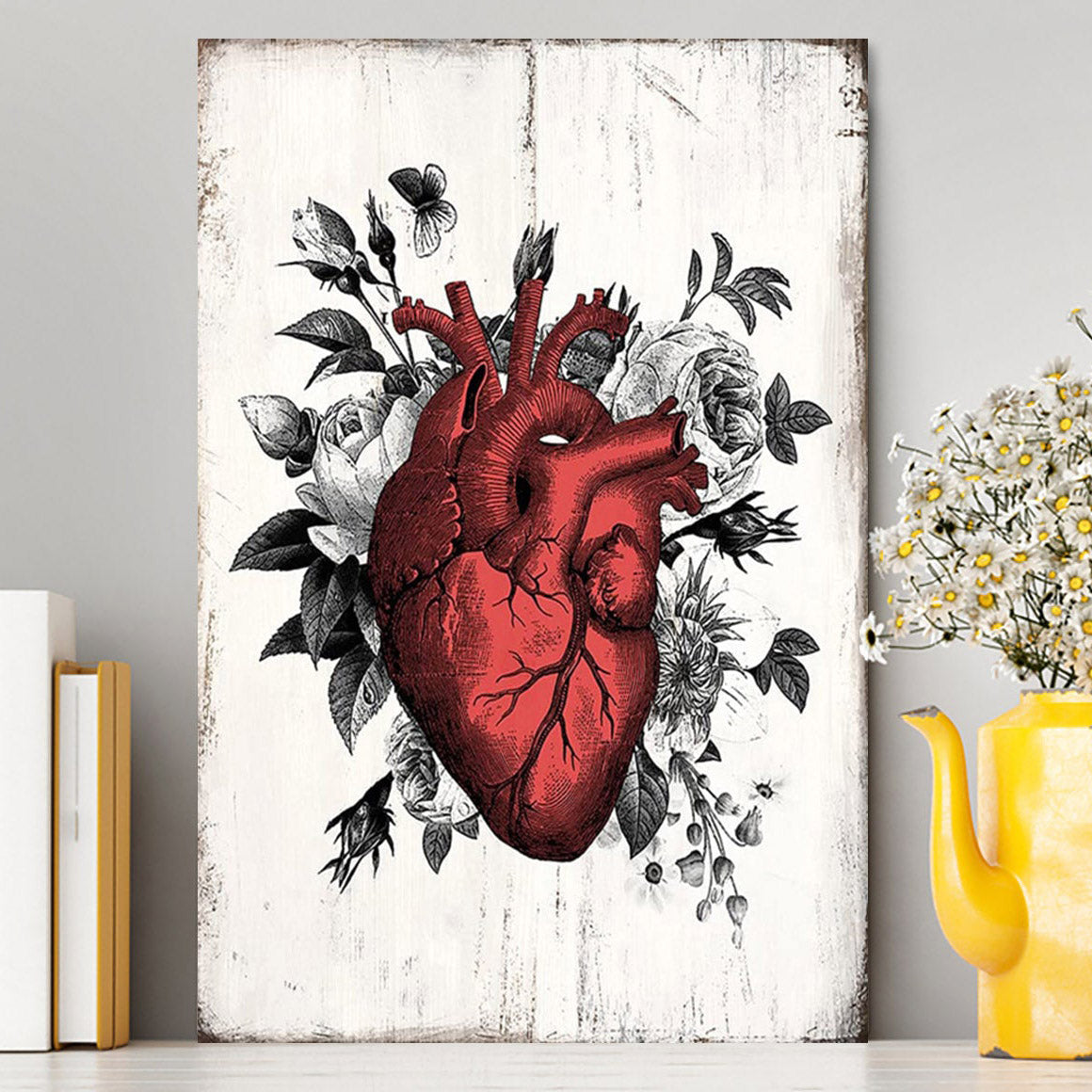 Rustic Floral Heart Wall Art - Decoration For Living Room, Bedroom, Medical Office - Gift For Nurse, Doctor, Rn, Physician Assistant, Women