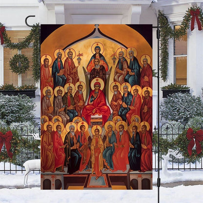 Sacred Assembly An Orthodox Icon Flag, Christian Christmas House Flag, Christmas Outdoor Decor Ideas