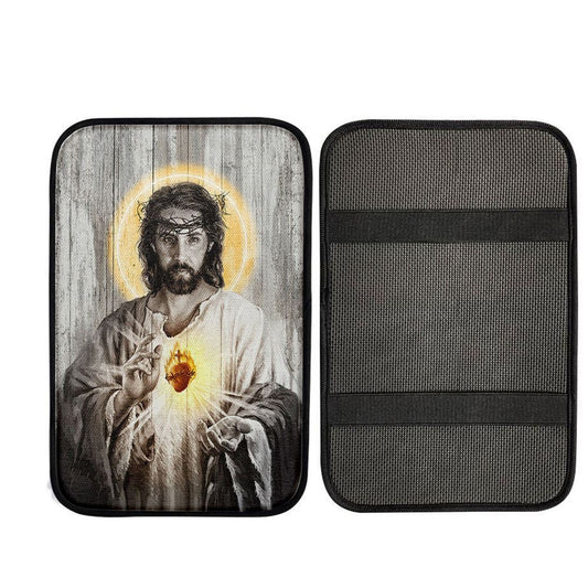 Sacred Heart Of Jesus Car Center Console Cover, Christian Gift Car Armrest Pad