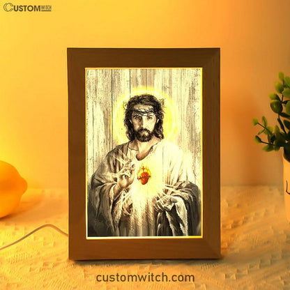 Sacred Heart Of Jesus Frame Lamp Print - Inspirational Frame Lamp Art - Christian Art Home Decor