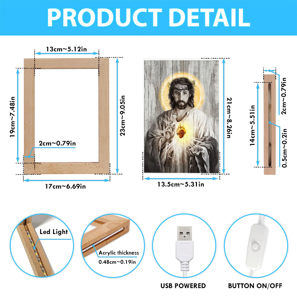 Sacred Heart Of Jesus Frame Lamp Print - Inspirational Frame Lamp Art - Christian Art Home Decor