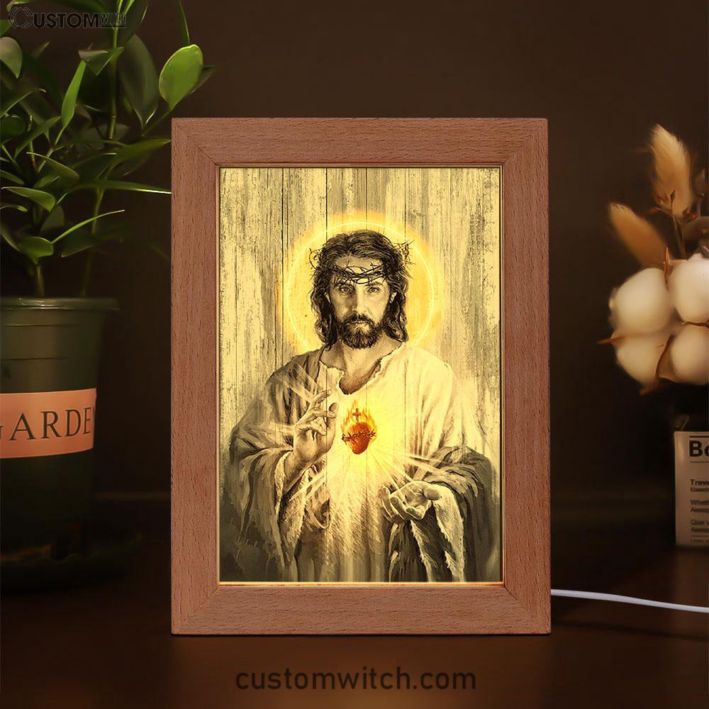 Sacred Heart Of Jesus Frame Lamp Print - Inspirational Frame Lamp Art - Christian Art Home Decor