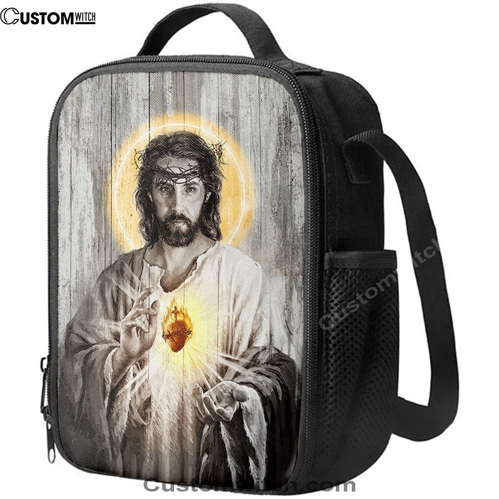 Sacred Heart Of Jesus Lunch Bag, Bible Verse Lunch Bag For Men And Women