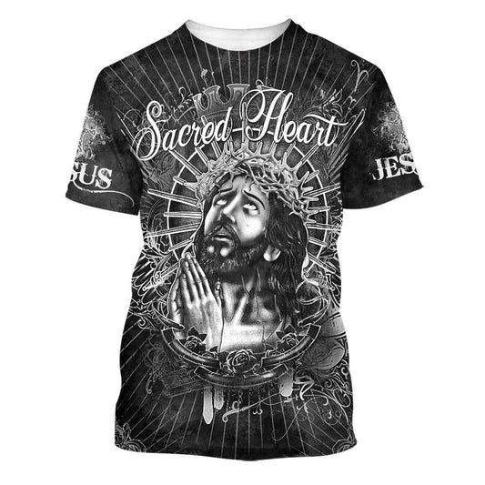 Sacred Heart Of Jesus Prayer All Over Print 3D T Shirt For Men And Women, Christian T-Shirt, Faith Shirt