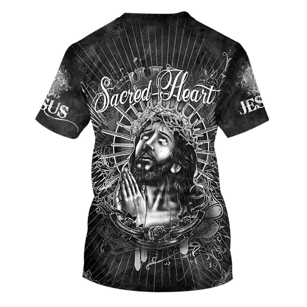 Sacred Heart Of Jesus Prayer All Over Print 3D T Shirt For Men And Women, Christian T-Shirt, Faith Shirt