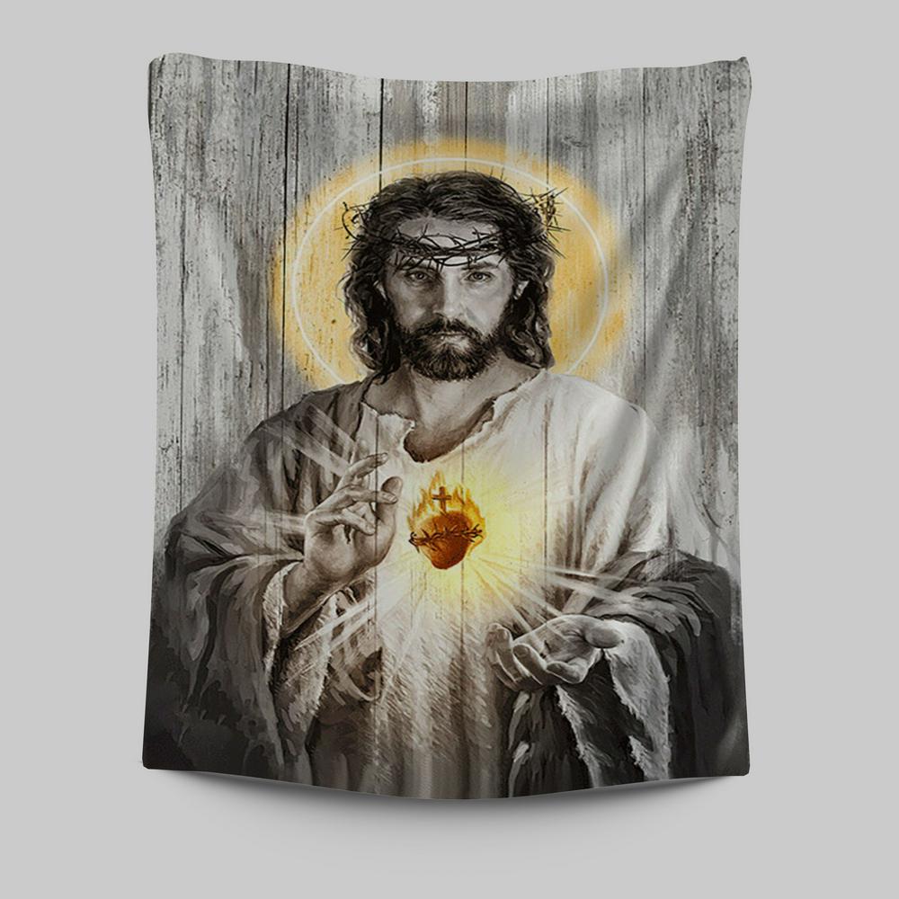Sacred Heart Of Jesus Tapestry Print - Inspirational Tapestry Art - Christian Wall Art Home Decor