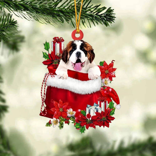 Saint Bernard In Gift Bag Christmas Ornament, Christmas Gift, Christmas Tree Decorations, Christmas Ornament 2023