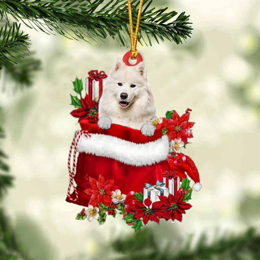 Samoyed In Gift Bag Christmas Ornament, Christmas Gift, Christmas Tree Decorations, Christmas Ornament 2023