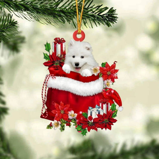 Samoyed In Gift Bag Christmas Ornaments, Christmas Gift, Christmas Tree Decorations, Christmas Ornament 2023