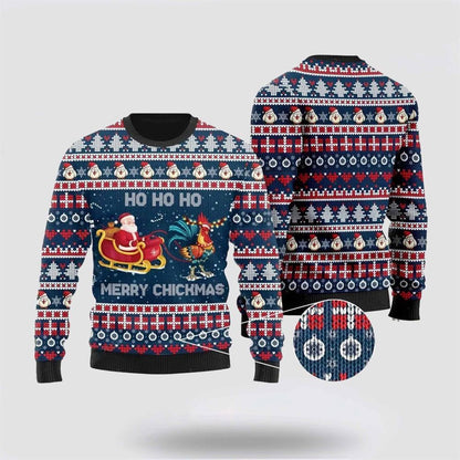 Santa Claus And Chicken Ho Ho Ho Mery Chickmas Ugly Christmas Sweater, Best Gift For Holiday, Christmas Crewneck Sweater, Christmas Winter Fashion