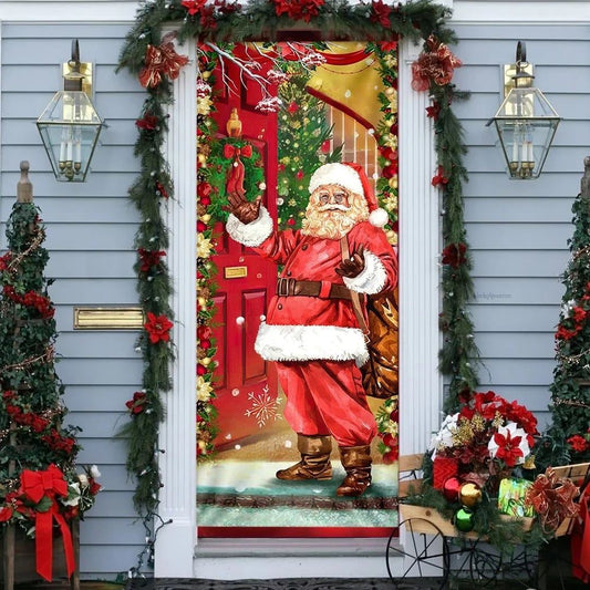 Santa Claus Christmas Is Coming Door Cover, Christmas Door Knob Covers, Christmas Outdoor Decoration