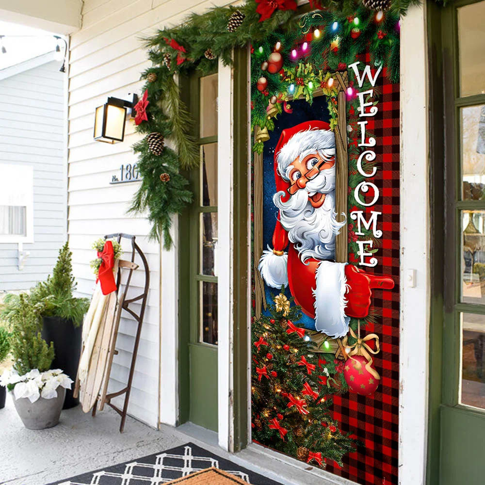 Santa Claus Christmas Is Coming Door Cover, Merry Christmas Door Cover, Christmas Door Knob Covers, Christmas Outdoor Decoration