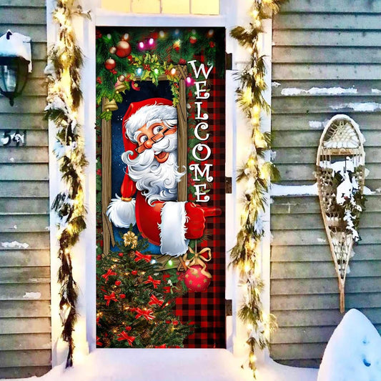Santa Claus Christmas Is Coming Door Cover, Merry Christmas Door Cover, Christmas Door Knob Covers, Christmas Outdoor Decoration