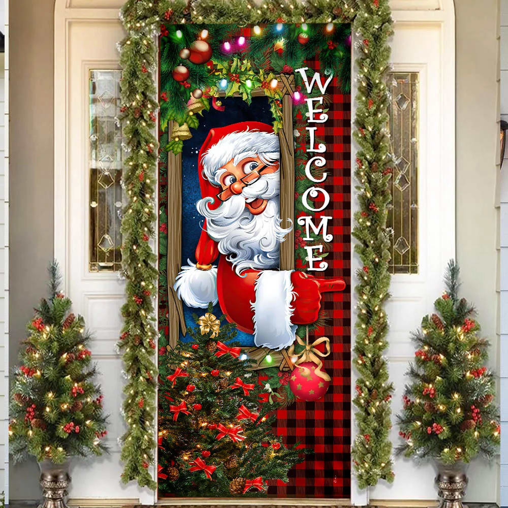 Santa Claus Christmas Is Coming Door Cover, Merry Christmas Door Cover, Christmas Door Knob Covers, Christmas Outdoor Decoration