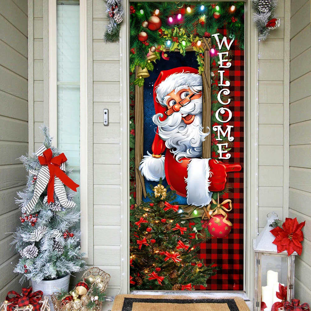 Santa Claus Christmas Is Coming Door Cover, Merry Christmas Door Cover, Christmas Door Knob Covers, Christmas Outdoor Decoration