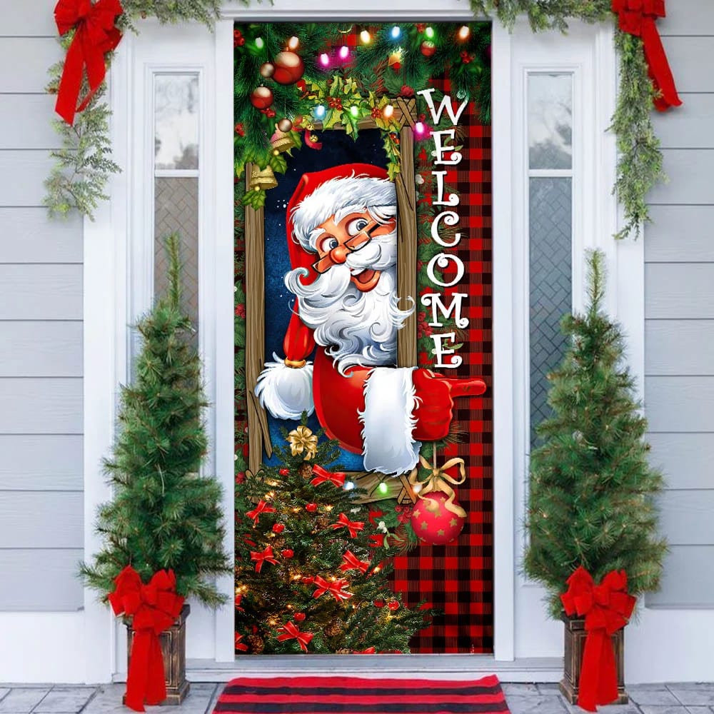 Santa Claus Christmas Is Coming Door Cover, Merry Christmas Door Cover, Christmas Door Knob Covers, Christmas Outdoor Decoration