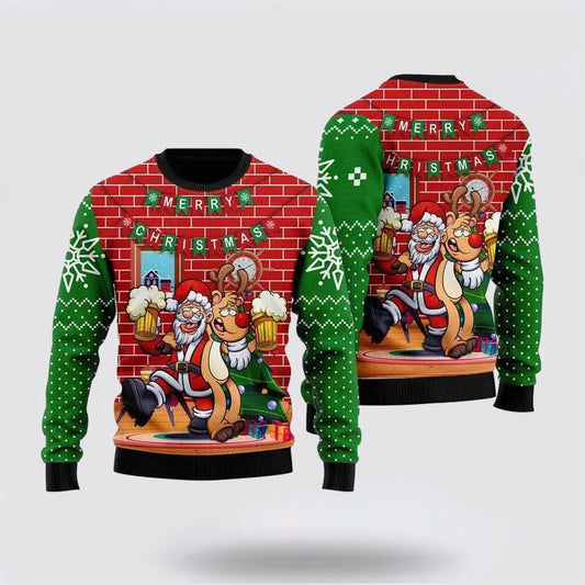 Santa Claus Drunk Merry Xmas Funny Ugly Christmas Sweater, Best Gift For Holiday, Christmas Crewneck Sweater, Christmas Winter Fashion
