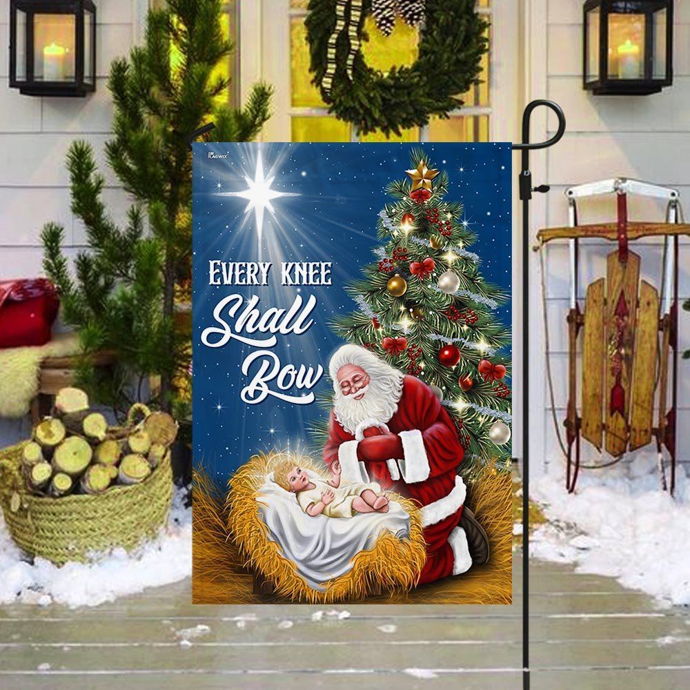 Santa Claus Every Knee Shall Bow Baby Jesus Christmas Flag, Christian Christmas House Flag, Christmas Outdoor Decor Ideas