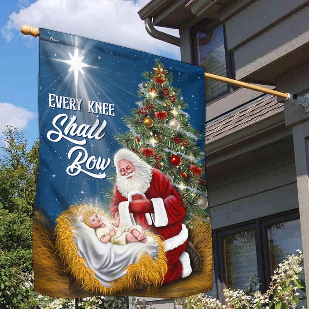 Santa Claus Every Knee Shall Bow Baby Jesus Christmas Flag, Christian Christmas House Flag, Christmas Outdoor Decor Ideas